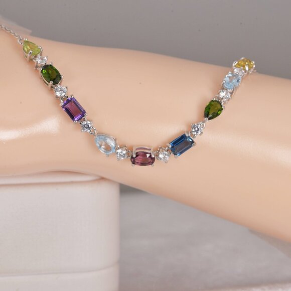 Natural Multi Gemstone Bracelet 925 Sterling Silver - Picture 2 of 2